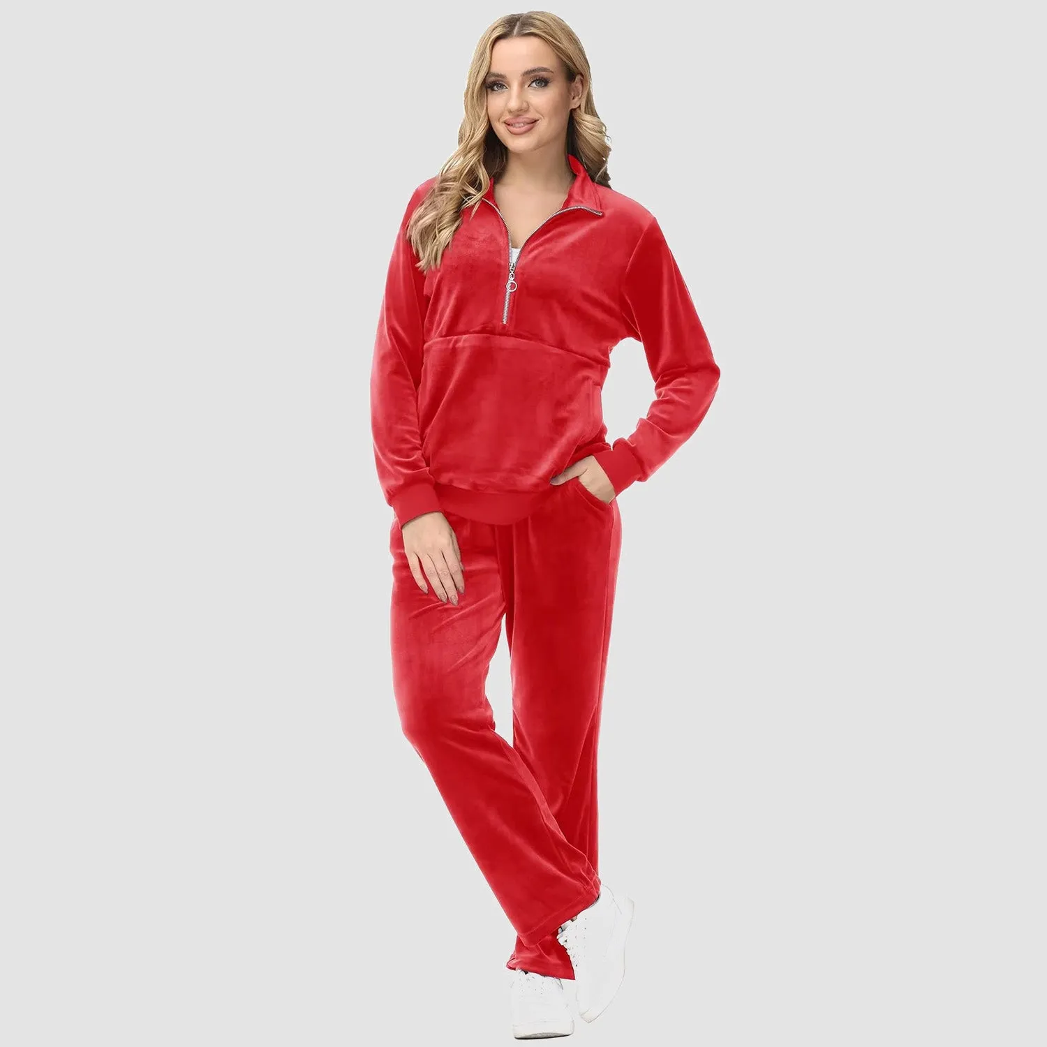 Women's Sweaters Half Zipper Long Sleeve Velour Sweatershirts Fleece Warm