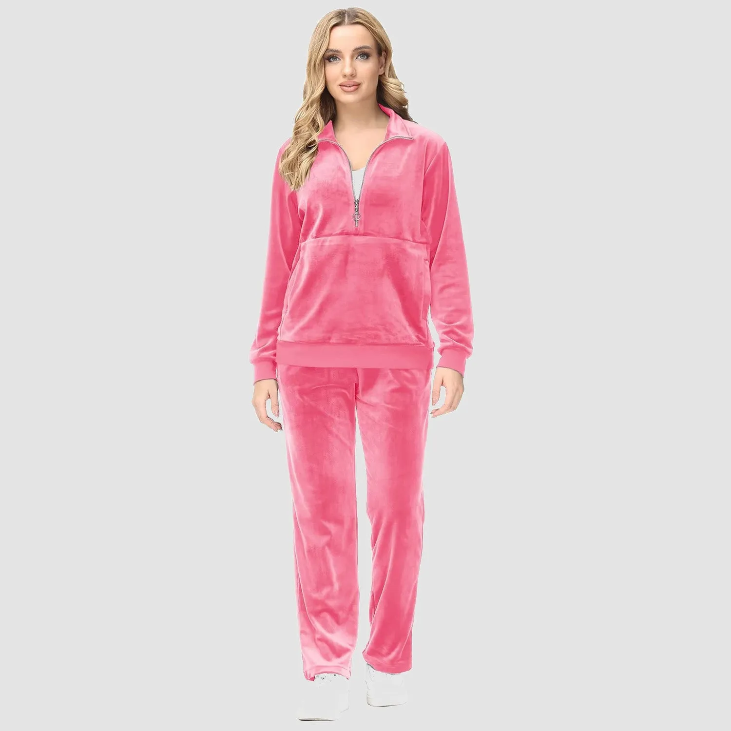 Women's Sweaters Half Zipper Long Sleeve Velour Sweatershirts Fleece Warm