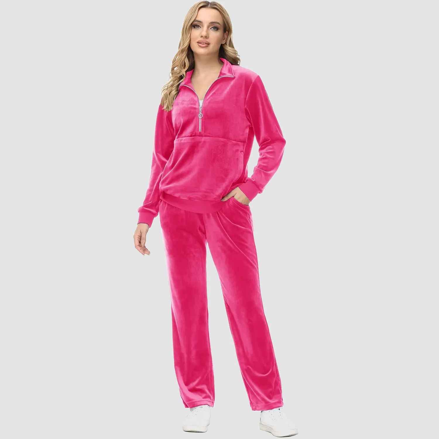 Women's Sweaters Half Zipper Long Sleeve Velour Sweatershirts Fleece Warm