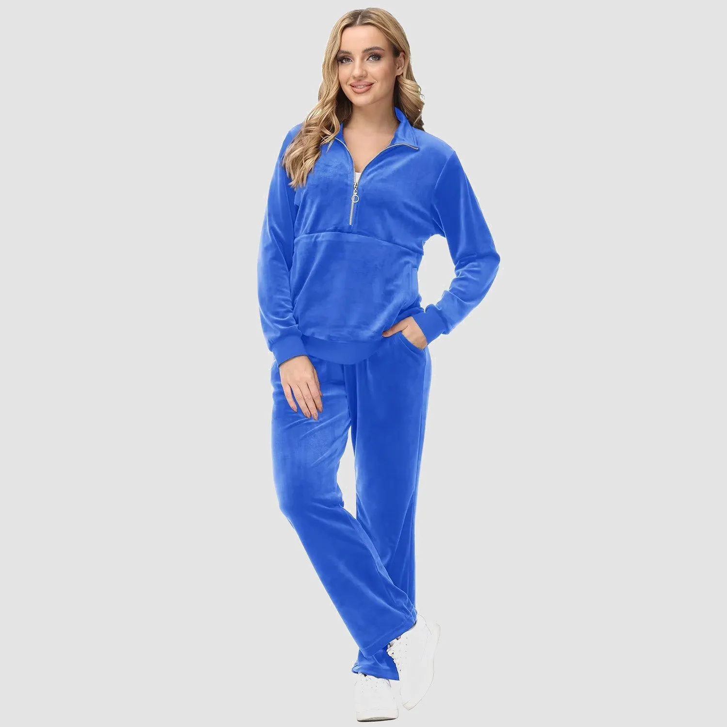Women's Sweaters Half Zipper Long Sleeve Velour Sweatershirts Fleece Warm