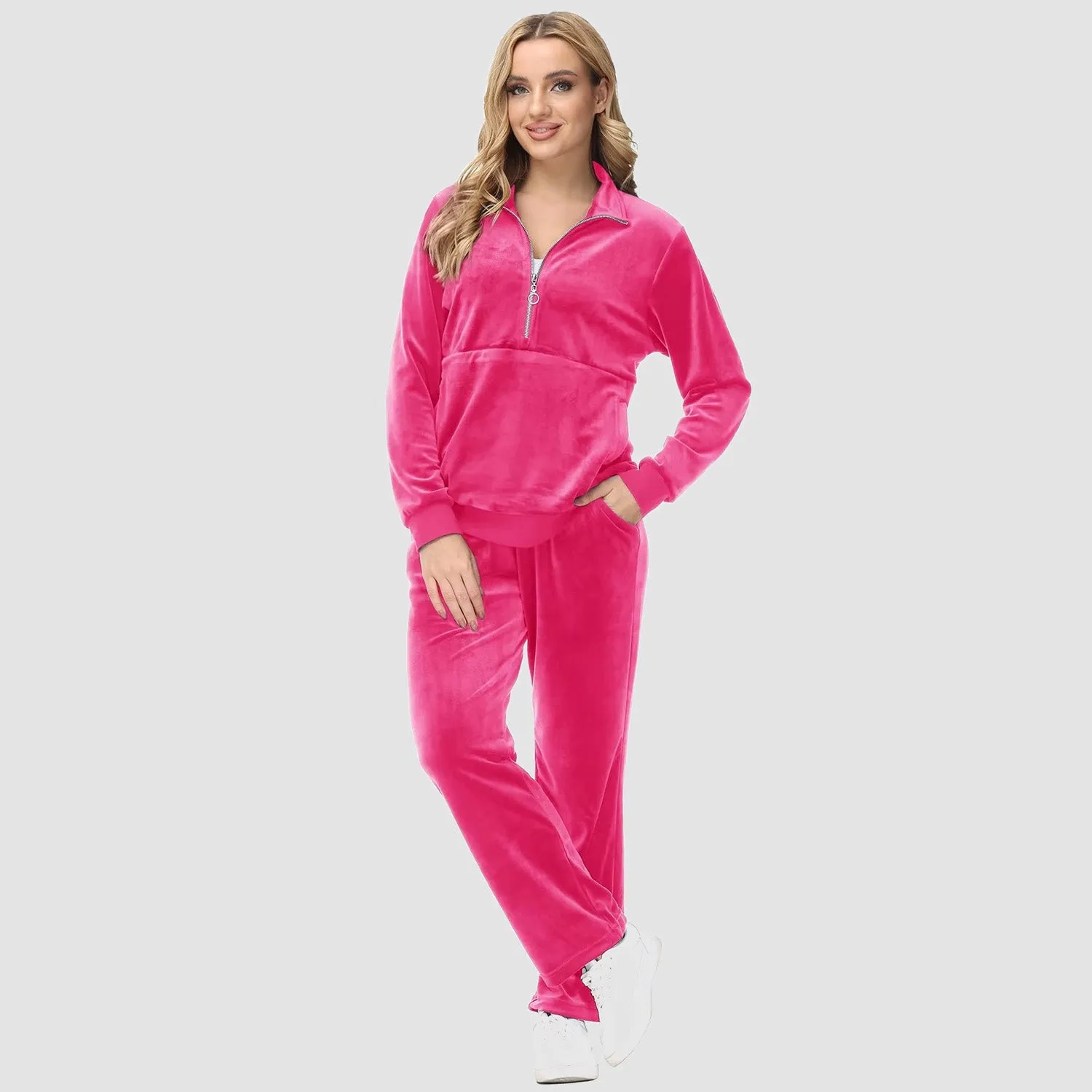 Women's Sweaters Half Zipper Long Sleeve Velour Sweatershirts Fleece Warm