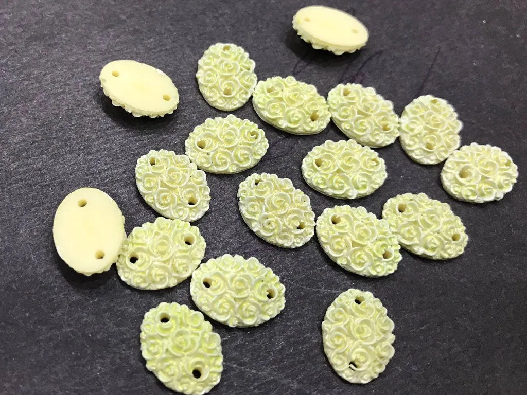 Yellow Matte Flower Oval Resin Stone (2 Hole- 14x10 mm)