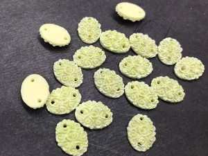 Yellow Matte Flower Oval Resin Stone (2 Hole- 14x10 mm)